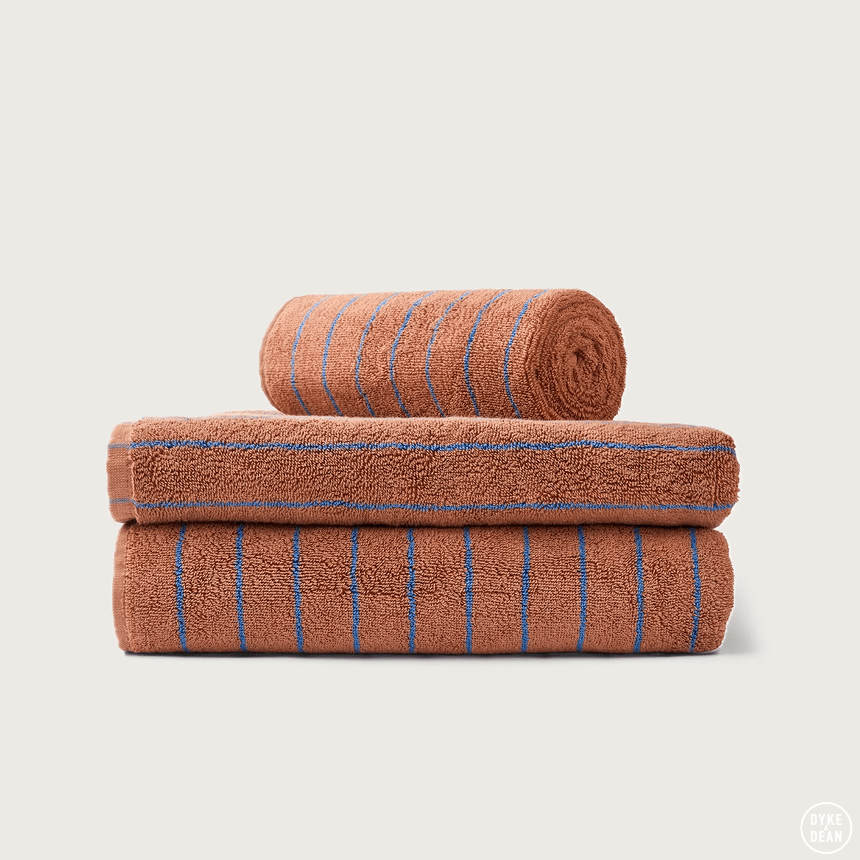 NARAM BATH TOWELS CAMEL & ULTRAMARINE BLUE - DYKE & DEAN