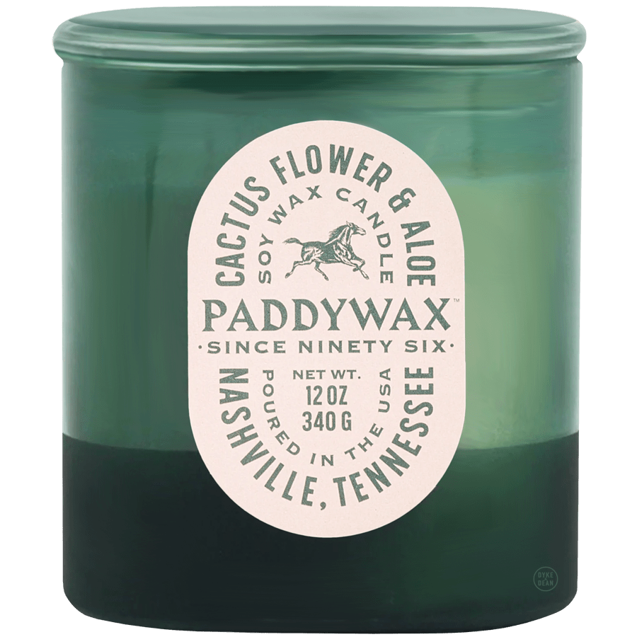 PADDYWAX VISTA LARGE GREEN GLASS CANDLE CACTUS FLOWER & ALOE - DYKE & DEAN