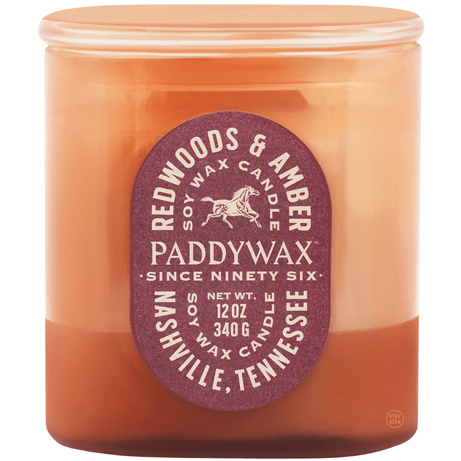 PADDYWAX VISTA LARGE RUSTY PINK GLASS CANDLE REDWOODS & AMBER - DYKE & DEAN