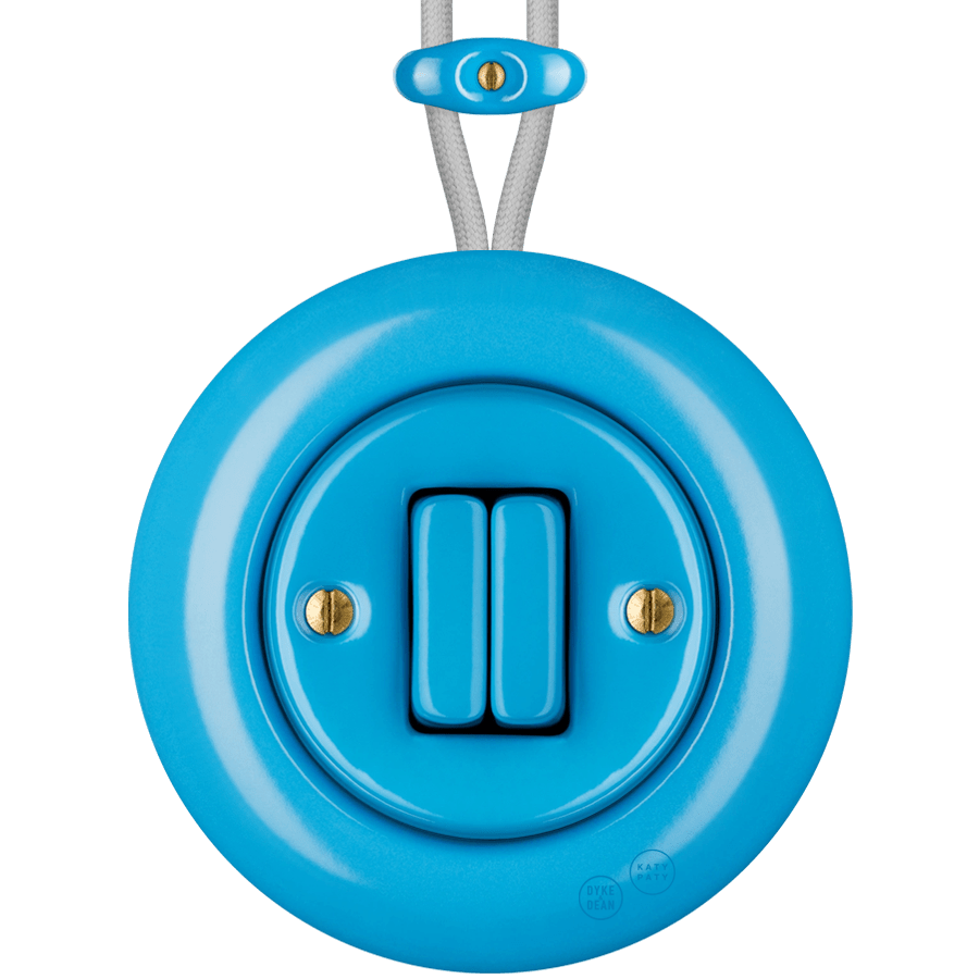 PORCELAIN KATY PATY COLONA ROUND SURFACE MOUNTED DOUBLE SLIM BUTTON SWITCH AZURE - DYKE & DEAN