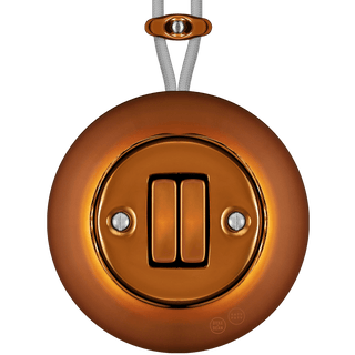 PORCELAIN KATY PATY COLONA ROUND SURFACE MOUNTED DOUBLE SLIM BUTTON SWITCH BRONZE - DYKE & DEAN