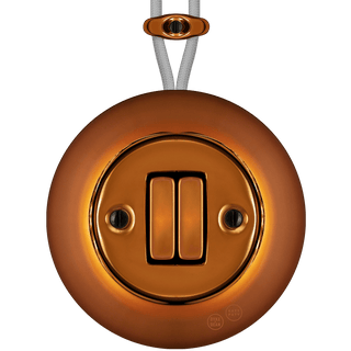 PORCELAIN KATY PATY COLONA ROUND SURFACE MOUNTED DOUBLE SLIM BUTTON SWITCH BRONZE - DYKE & DEAN