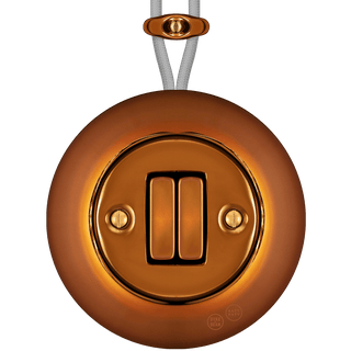 PORCELAIN KATY PATY COLONA ROUND SURFACE MOUNTED DOUBLE SLIM BUTTON SWITCH BRONZE - DYKE & DEAN