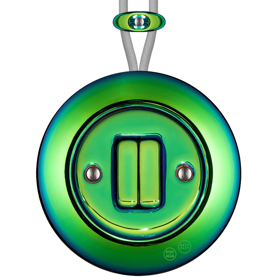 PORCELAIN KATY PATY COLONA ROUND SURFACE MOUNTED DOUBLE SLIM BUTTON SWITCH CHLOREDO - DYKE & DEAN