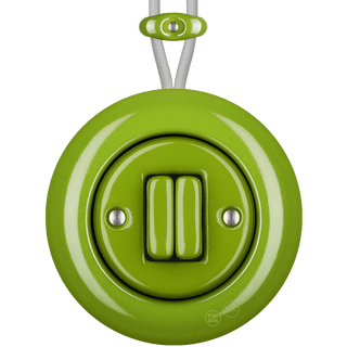 PORCELAIN KATY PATY COLONA ROUND SURFACE MOUNTED DOUBLE SLIM BUTTON SWITCH GREEN - DYKE & DEAN