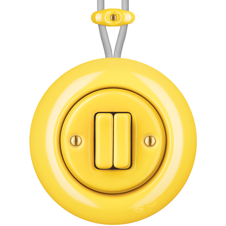 PORCELAIN KATY PATY COLONA ROUND SURFACE MOUNTED DOUBLE SLIM BUTTON SWITCH YELLOW - DYKE & DEAN