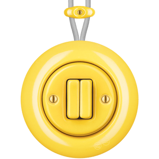 PORCELAIN KATY PATY COLONA ROUND SURFACE MOUNTED DOUBLE SLIM BUTTON SWITCH YELLOW - DYKE & DEAN