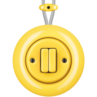 PORCELAIN KATY PATY COLONA ROUND SURFACE MOUNTED DOUBLE SLIM BUTTON SWITCH YELLOW - DYKE & DEAN