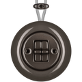 PORCELAIN KATY PATY COLONA ROUND SURFACE MOUNTED DOUBLE TOGGLE BUTTON SWITCH BROWN - DYKE & DEAN