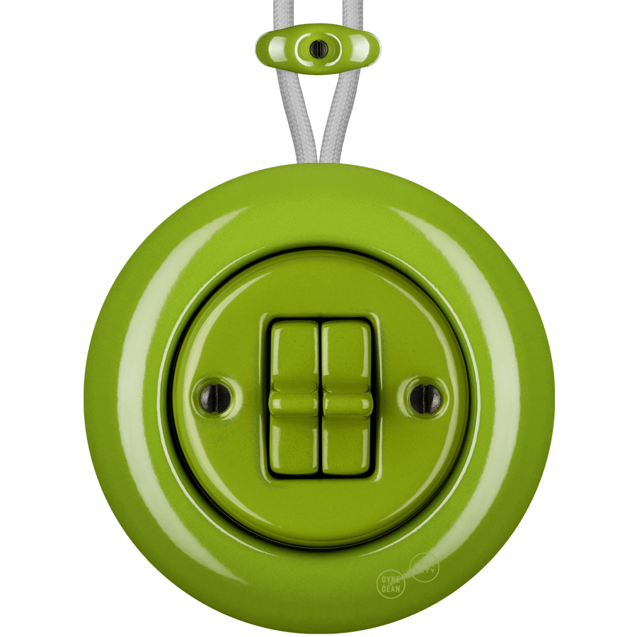 PORCELAIN KATY PATY COLONA ROUND SURFACE MOUNTED DOUBLE TOGGLE BUTTON SWITCH GREEN - DYKE & DEAN
