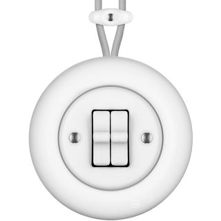 PORCELAIN KATY PATY COLONA ROUND SURFACE MOUNTED DOUBLE TOGGLE BUTTON SWITCH MATTE WHITE - DYKE & DEAN