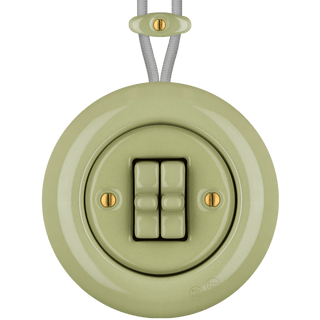 PORCELAIN KATY PATY COLONA ROUND SURFACE MOUNTED DOUBLE TOGGLE BUTTON SWITCH MOSS GREEN - DYKE & DEAN
