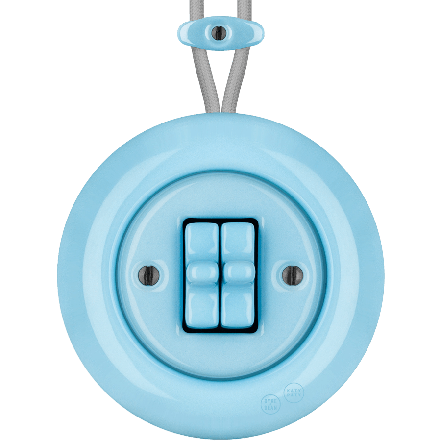 PORCELAIN KATY PATY COLONA ROUND SURFACE MOUNTED DOUBLE TOGGLE BUTTON SWITCH PASTEL BLUE - DYKE & DEAN