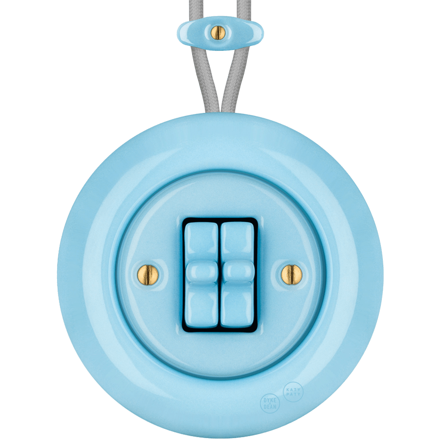 PORCELAIN KATY PATY COLONA ROUND SURFACE MOUNTED DOUBLE TOGGLE BUTTON SWITCH PASTEL BLUE - DYKE & DEAN