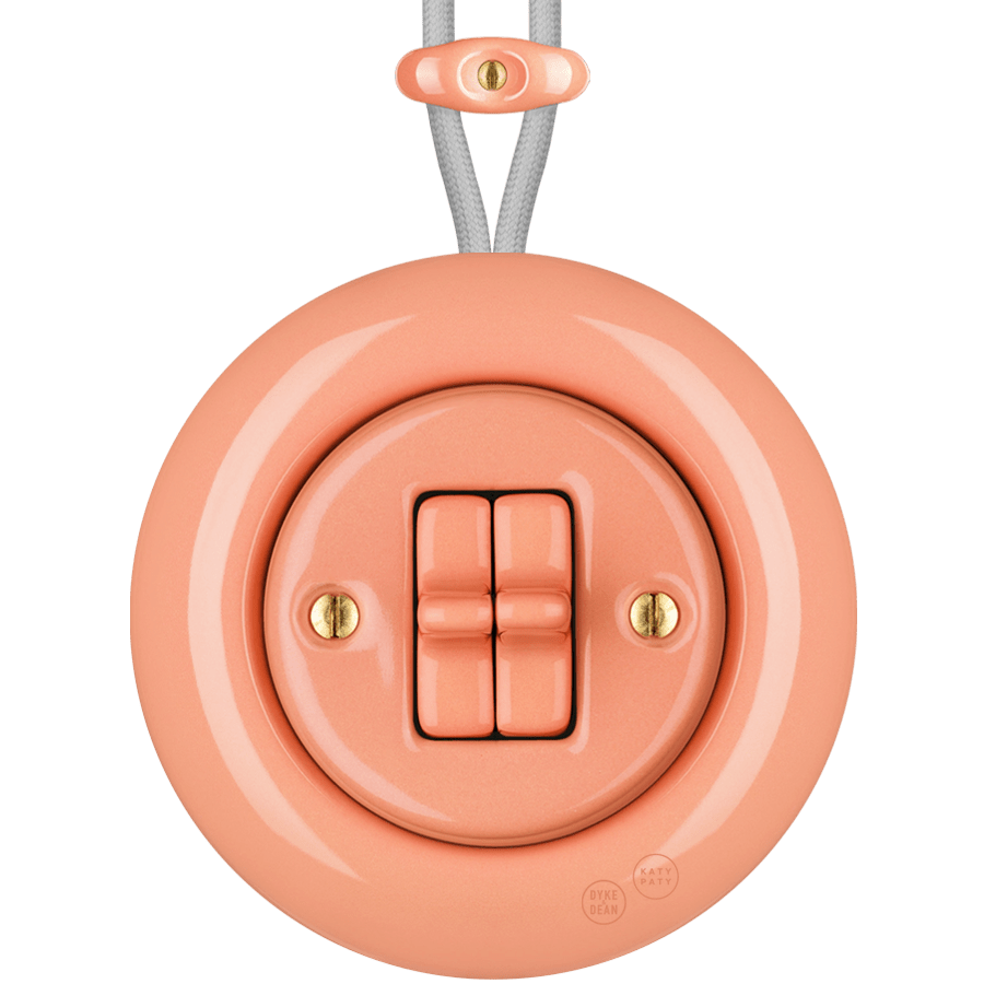 PORCELAIN KATY PATY COLONA ROUND SURFACE MOUNTED DOUBLE TOGGLE BUTTON SWITCH SALMON PINK - DYKE & DEAN