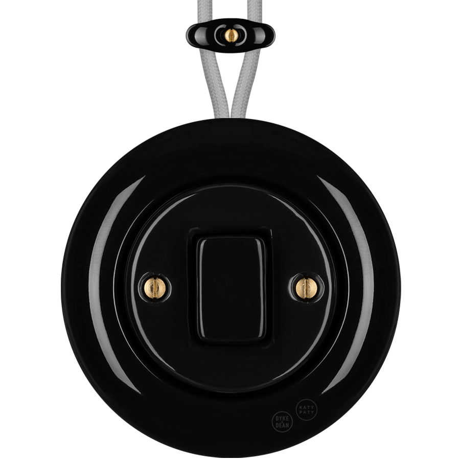 PORCELAIN KATY PATY COLONA ROUND SURFACE MOUNTED FAT BUTTON SWITCH BLACK - DYKE & DEAN
