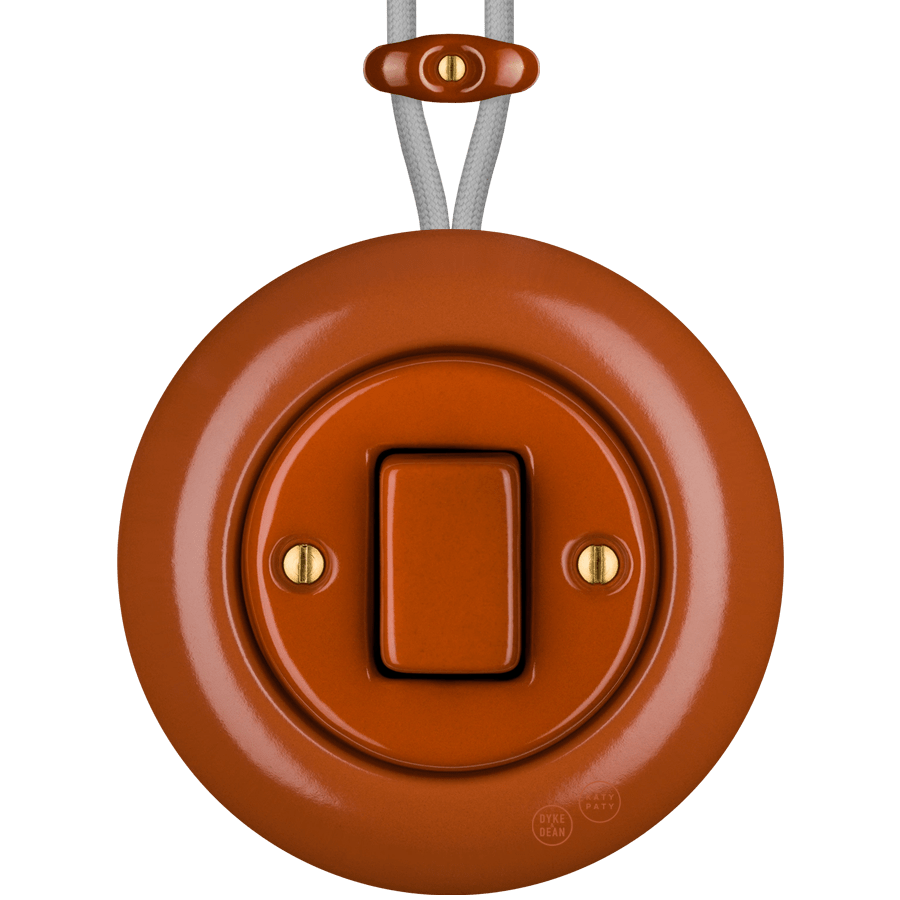 PORCELAIN KATY PATY COLONA ROUND SURFACE MOUNTED FAT BUTTON SWITCH BRICK RED - DYKE & DEAN