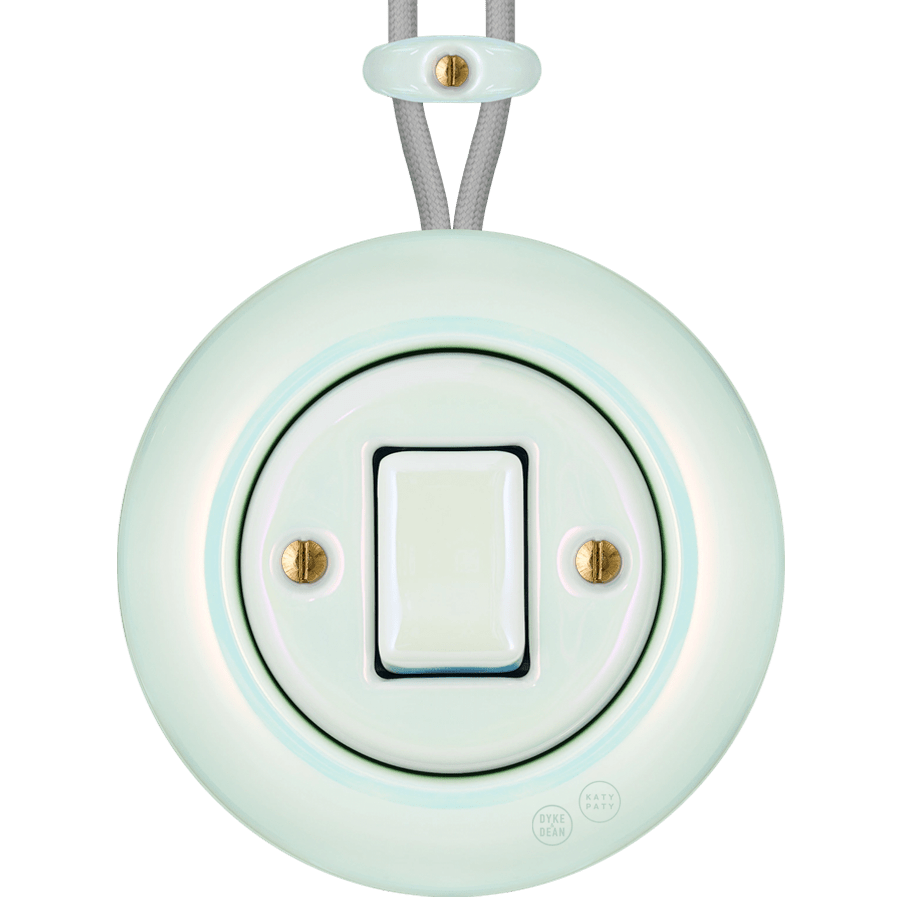 PORCELAIN KATY PATY COLONA ROUND SURFACE MOUNTED FAT BUTTON SWITCH CONCHA - DYKE & DEAN