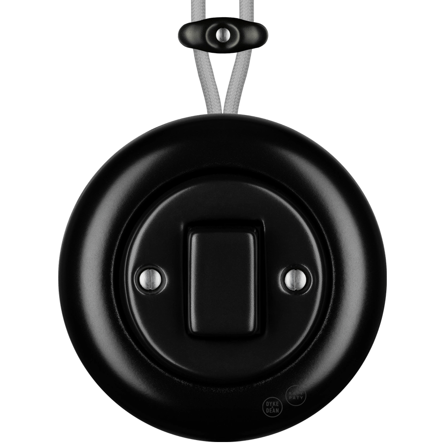 PORCELAIN KATY PATY COLONA ROUND SURFACE MOUNTED FAT BUTTON SWITCH MATTE BLACK - DYKE & DEAN