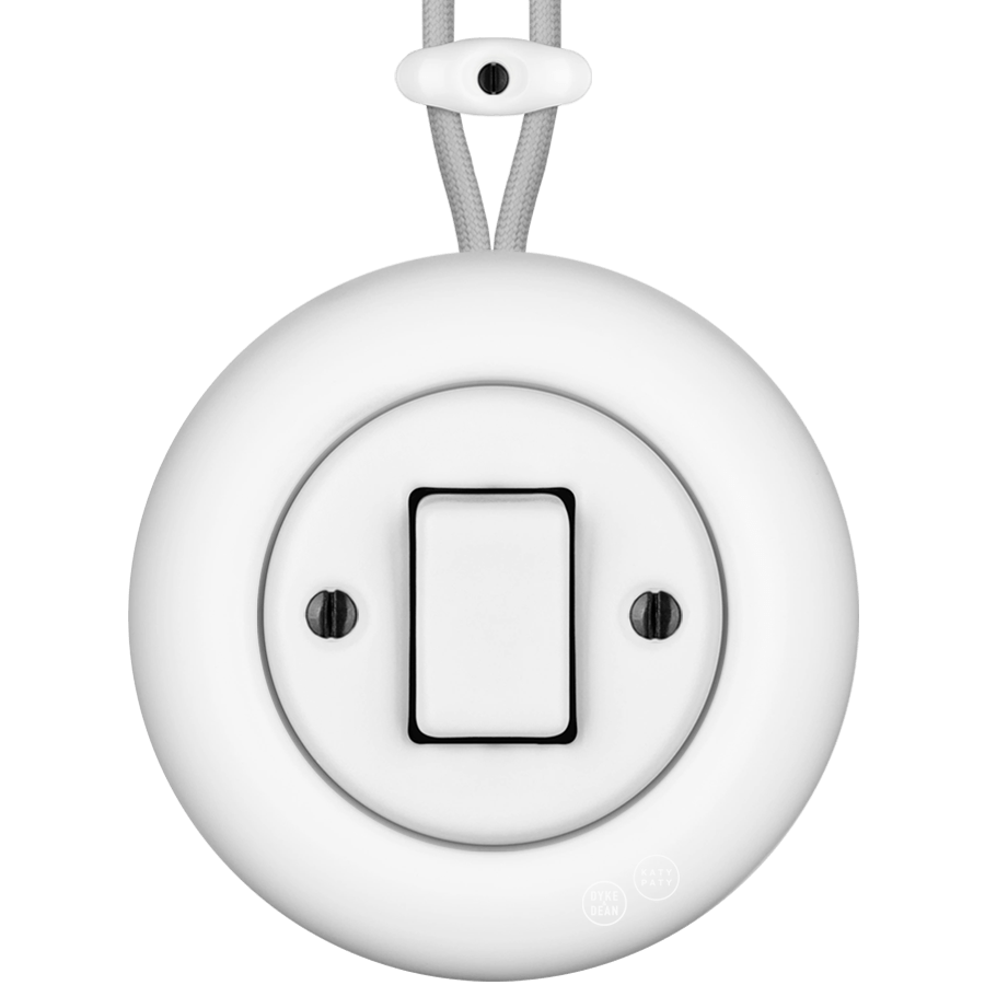 PORCELAIN KATY PATY COLONA ROUND SURFACE MOUNTED FAT BUTTON SWITCH MATTE WHITE - DYKE & DEAN
