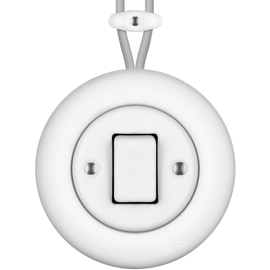 PORCELAIN KATY PATY COLONA ROUND SURFACE MOUNTED FAT BUTTON SWITCH MATTE WHITE - DYKE & DEAN