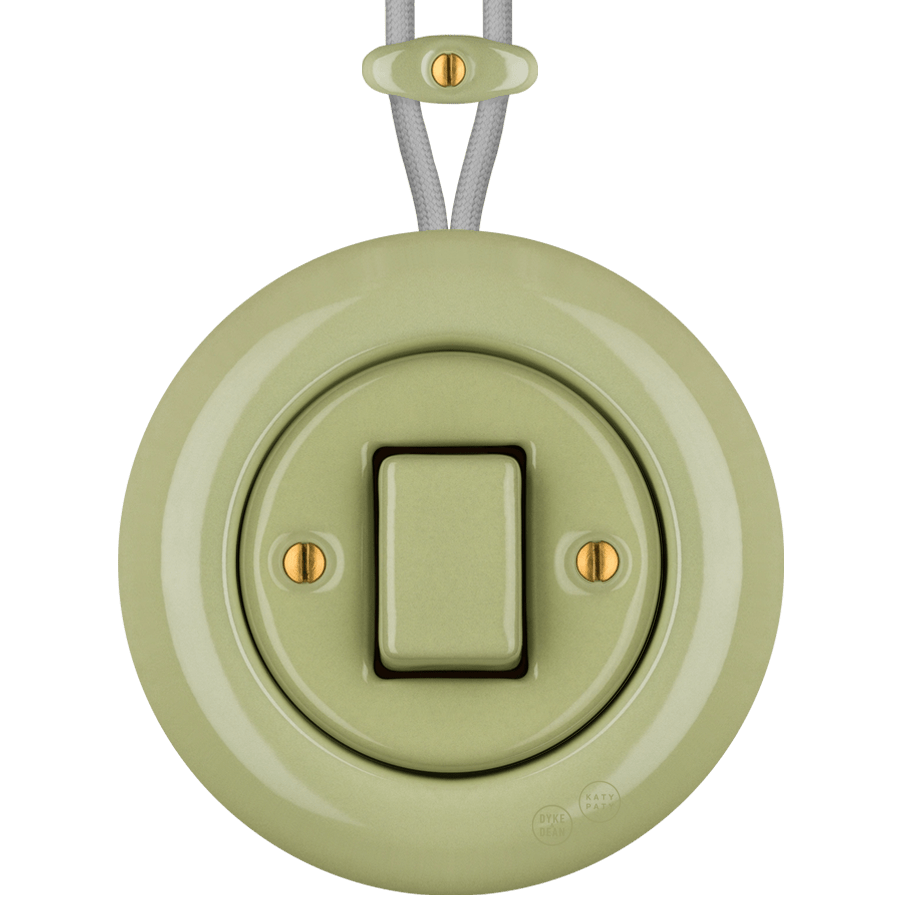 PORCELAIN KATY PATY COLONA ROUND SURFACE MOUNTED FAT BUTTON SWITCH MOSS GREEN - DYKE & DEAN