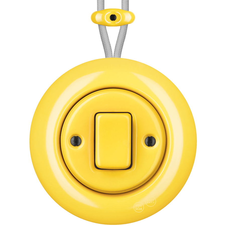 PORCELAIN KATY PATY COLONA ROUND SURFACE MOUNTED FAT BUTTON SWITCH YELLOW - DYKE & DEAN