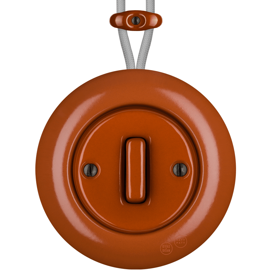 PORCELAIN KATY PATY COLONA ROUND SURFACE MOUNTED SLIM BUTTON SWITCH BRICK RED - DYKE & DEAN