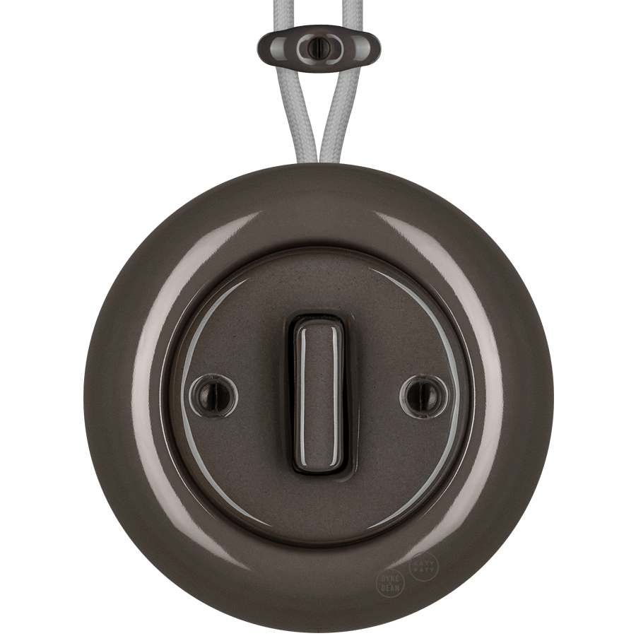 PORCELAIN KATY PATY COLONA ROUND SURFACE MOUNTED SLIM BUTTON SWITCH BROWN - DYKE & DEAN