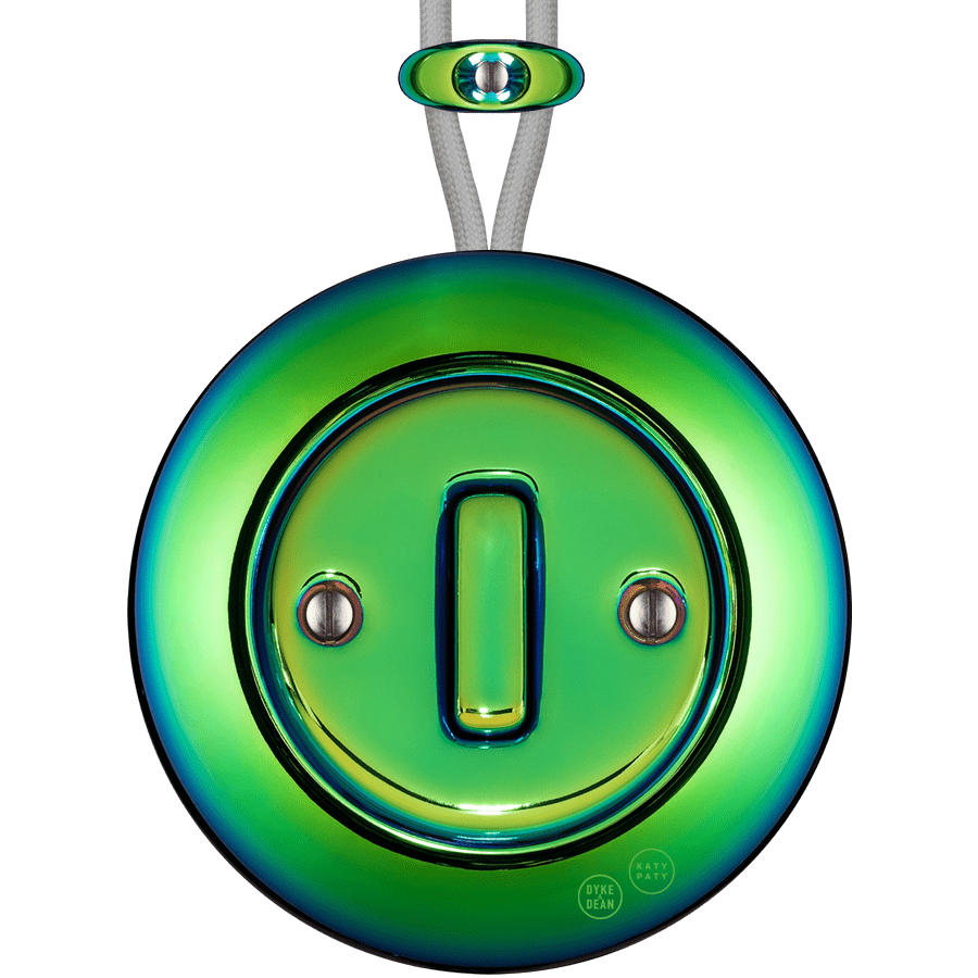 PORCELAIN KATY PATY COLONA ROUND SURFACE MOUNTED SLIM BUTTON SWITCH CHLOREDO - DYKE & DEAN