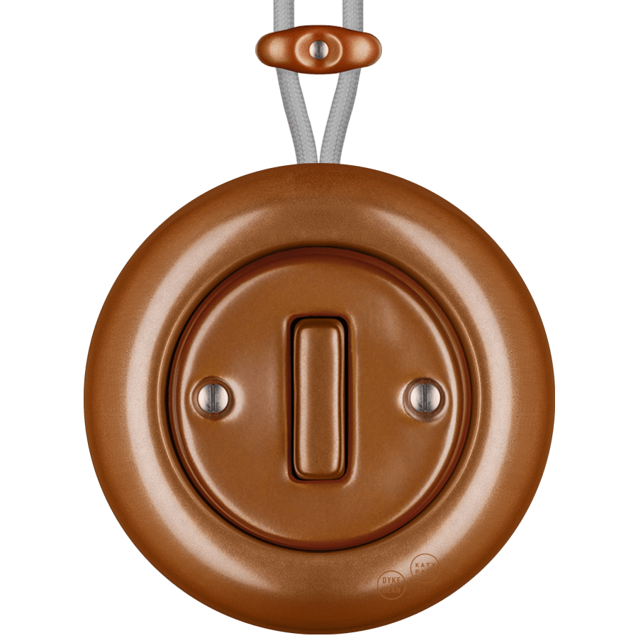PORCELAIN KATY PATY COLONA ROUND SURFACE MOUNTED SLIM BUTTON SWITCH COPPER - DYKE & DEAN