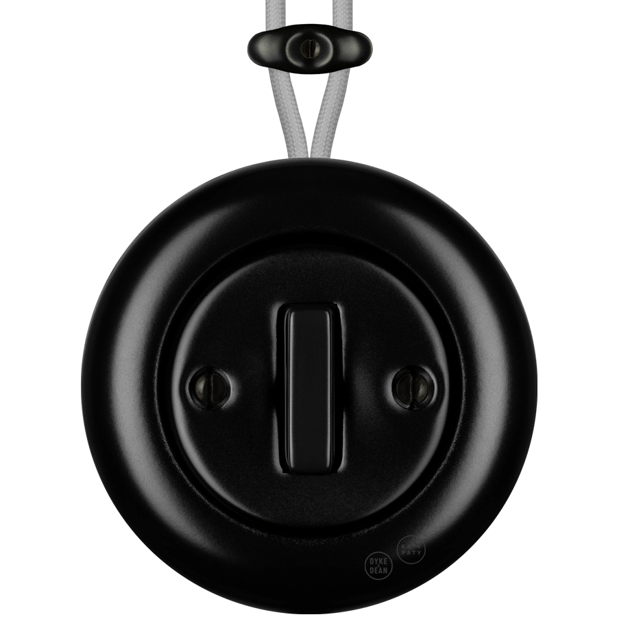 PORCELAIN KATY PATY COLONA ROUND SURFACE MOUNTED SLIM BUTTON SWITCH MATTE BLACK - DYKE & DEAN