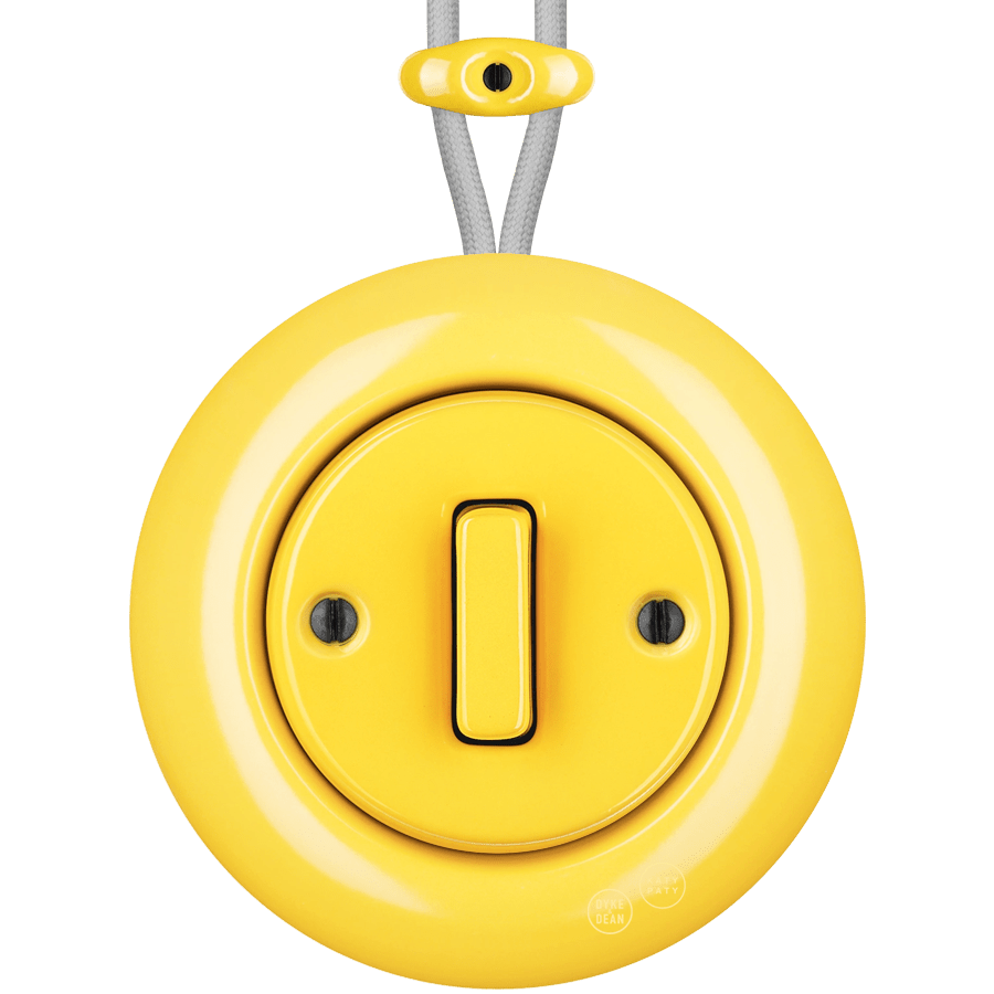 PORCELAIN KATY PATY COLONA ROUND SURFACE MOUNTED SLIM BUTTON SWITCH YELLOW - DYKE & DEAN
