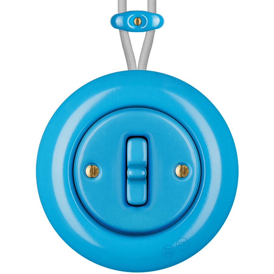 PORCELAIN KATY PATY COLONA ROUND SURFACE MOUNTED TOGGLE BUTTON SWITCH AZURE - DYKE & DEAN