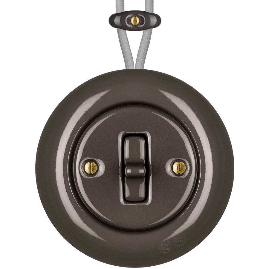 PORCELAIN KATY PATY COLONA ROUND SURFACE MOUNTED TOGGLE BUTTON SWITCH BROWN - DYKE & DEAN