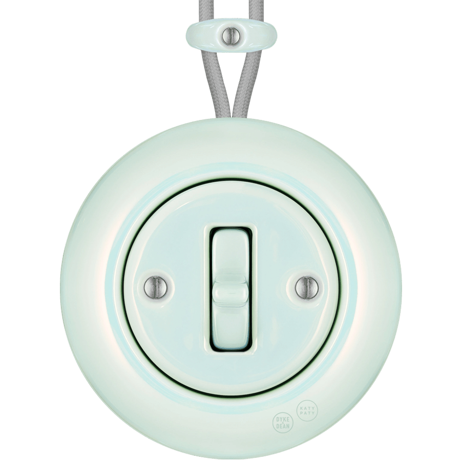 PORCELAIN KATY PATY COLONA ROUND SURFACE MOUNTED TOGGLE BUTTON SWITCH CONCHA - DYKE & DEAN