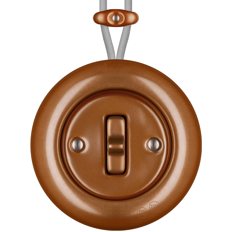 PORCELAIN KATY PATY COLONA ROUND SURFACE MOUNTED TOGGLE BUTTON SWITCH COPPER - DYKE & DEAN