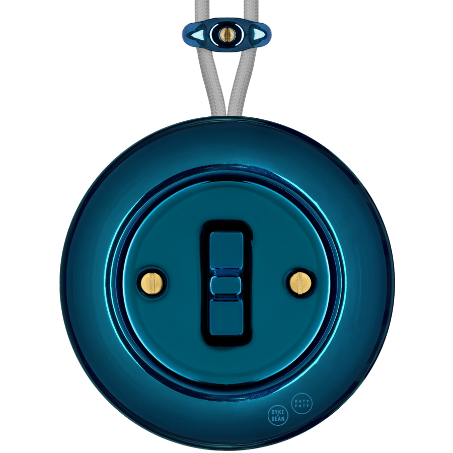 PORCELAIN KATY PATY COLONA ROUND SURFACE MOUNTED TOGGLE BUTTON SWITCH DARK BLUE - DYKE & DEAN