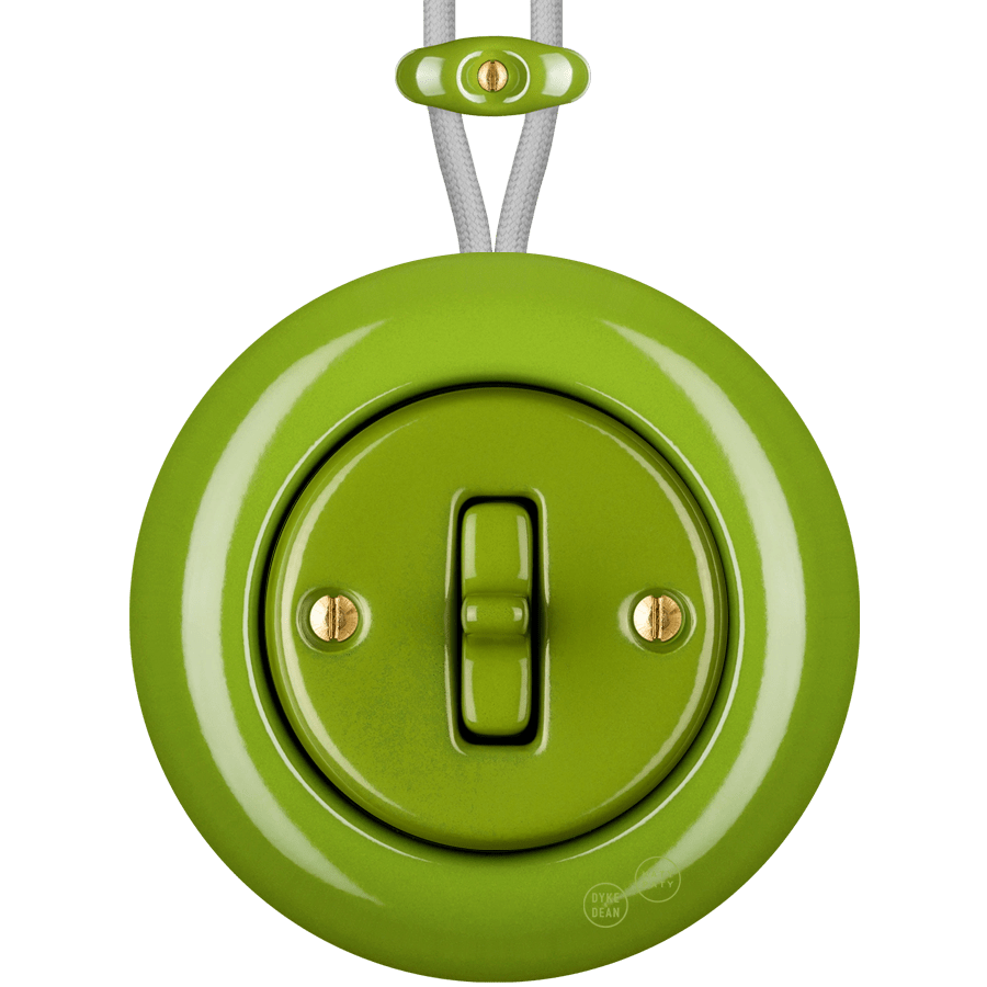 PORCELAIN KATY PATY COLONA ROUND SURFACE MOUNTED TOGGLE BUTTON SWITCH GREEN - DYKE & DEAN