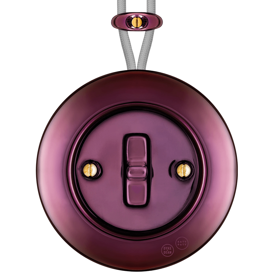PORCELAIN KATY PATY COLONA ROUND SURFACE MOUNTED TOGGLE BUTTON SWITCH PURPLE - DYKE & DEAN