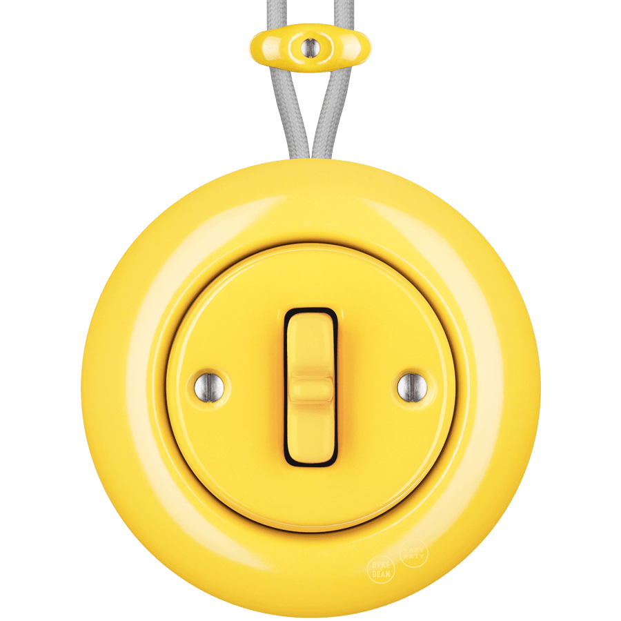 PORCELAIN KATY PATY COLONA ROUND SURFACE MOUNTED TOGGLE BUTTON SWITCH YELLOW - DYKE & DEAN