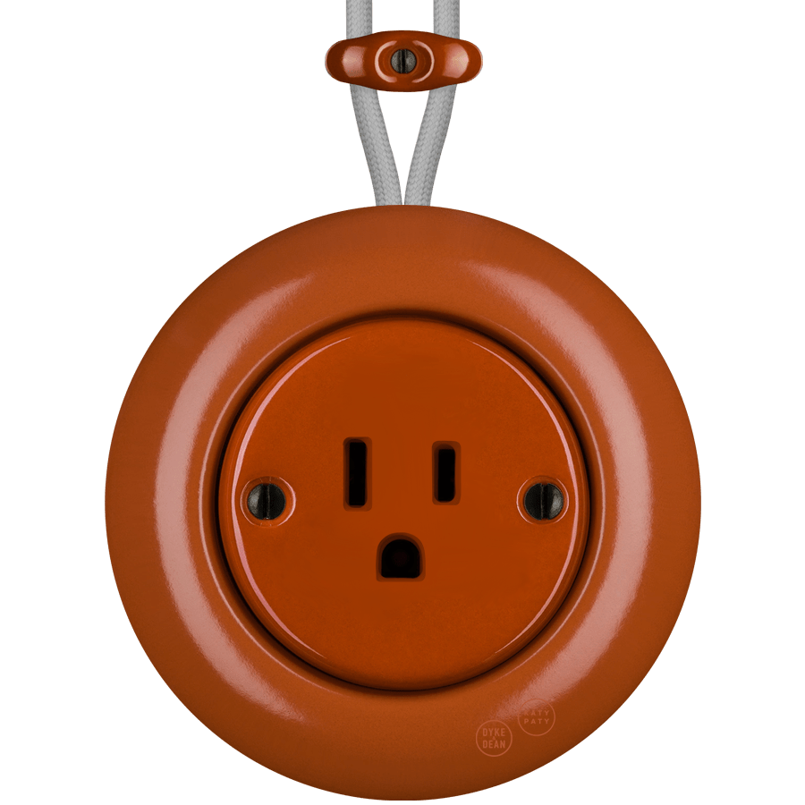 PORCELAIN KATY PATY COLONA ROUND SURFACE MOUNTED USA 15AMP SOCKET BRICK RED - DYKE & DEAN