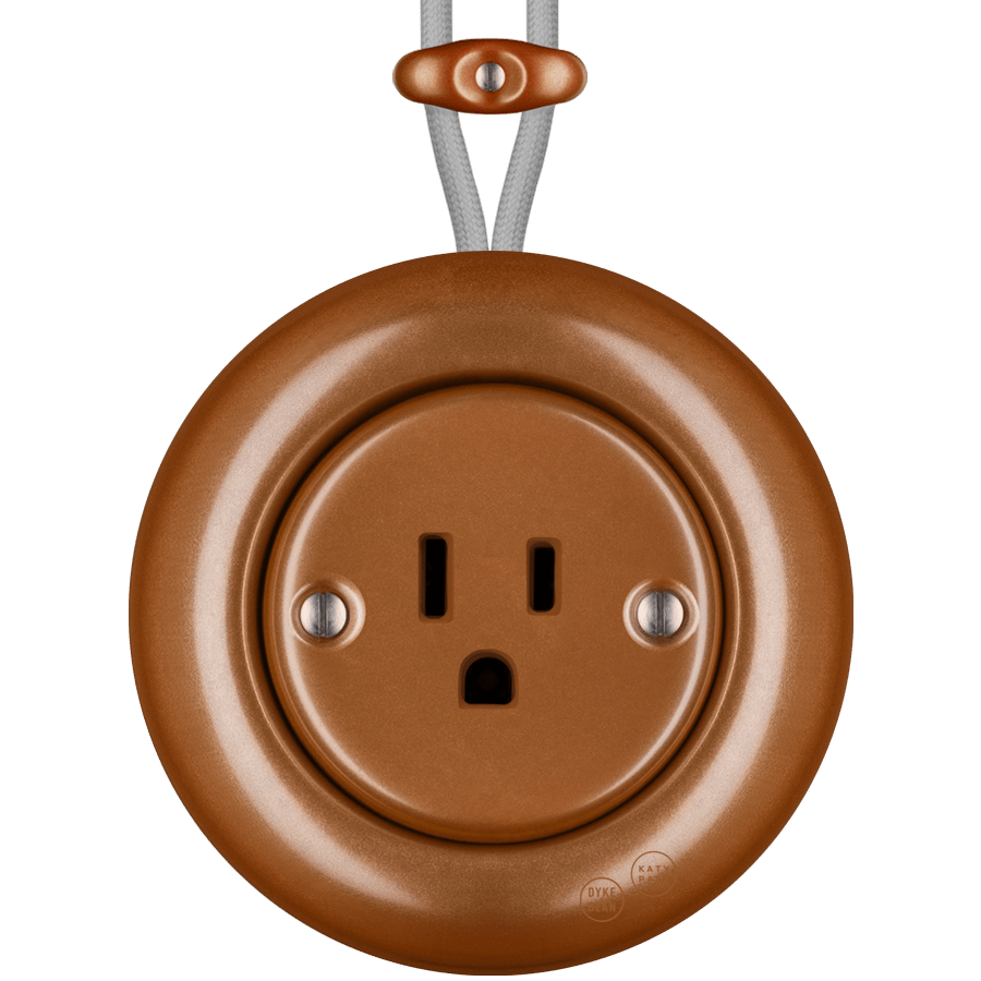 PORCELAIN KATY PATY COLONA ROUND SURFACE MOUNTED USA 15AMP SOCKET COPPER - DYKE & DEAN