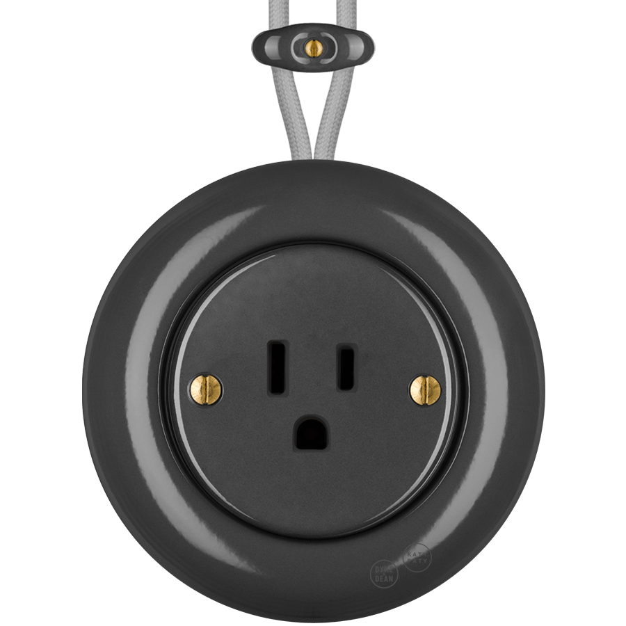 PORCELAIN KATY PATY COLONA ROUND SURFACE MOUNTED USA 15AMP SOCKET DARK GREY - DYKE & DEAN