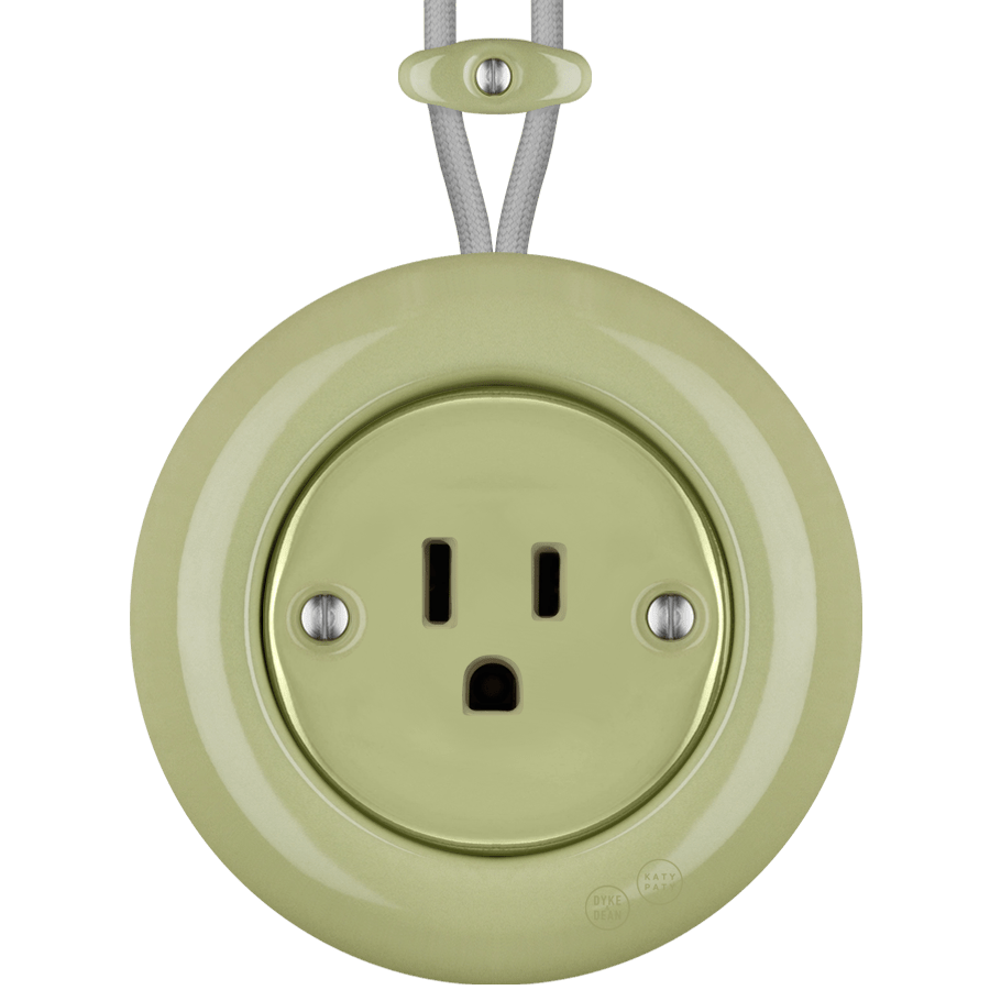 PORCELAIN KATY PATY COLONA ROUND SURFACE MOUNTED USA 15AMP SOCKET MOSS GREEN - DYKE & DEAN
