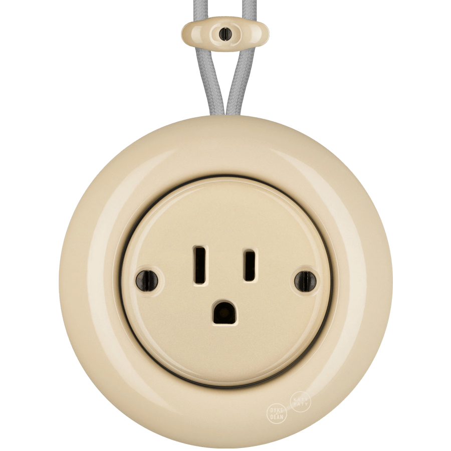 PORCELAIN KATY PATY COLONA ROUND SURFACE MOUNTED USA 15AMP SOCKET SAND - DYKE & DEAN