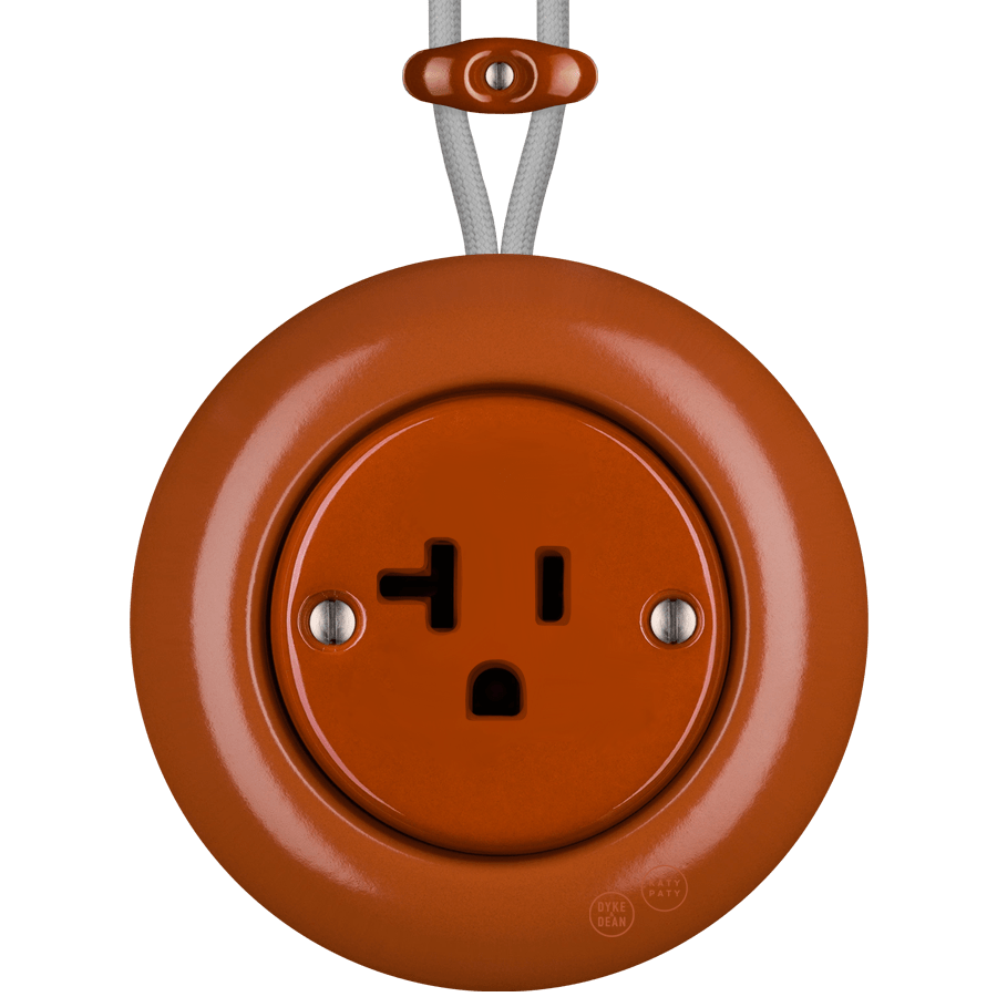 PORCELAIN KATY PATY COLONA ROUND SURFACE MOUNTED USA 20AMP SOCKET BRICK RED - DYKE & DEAN
