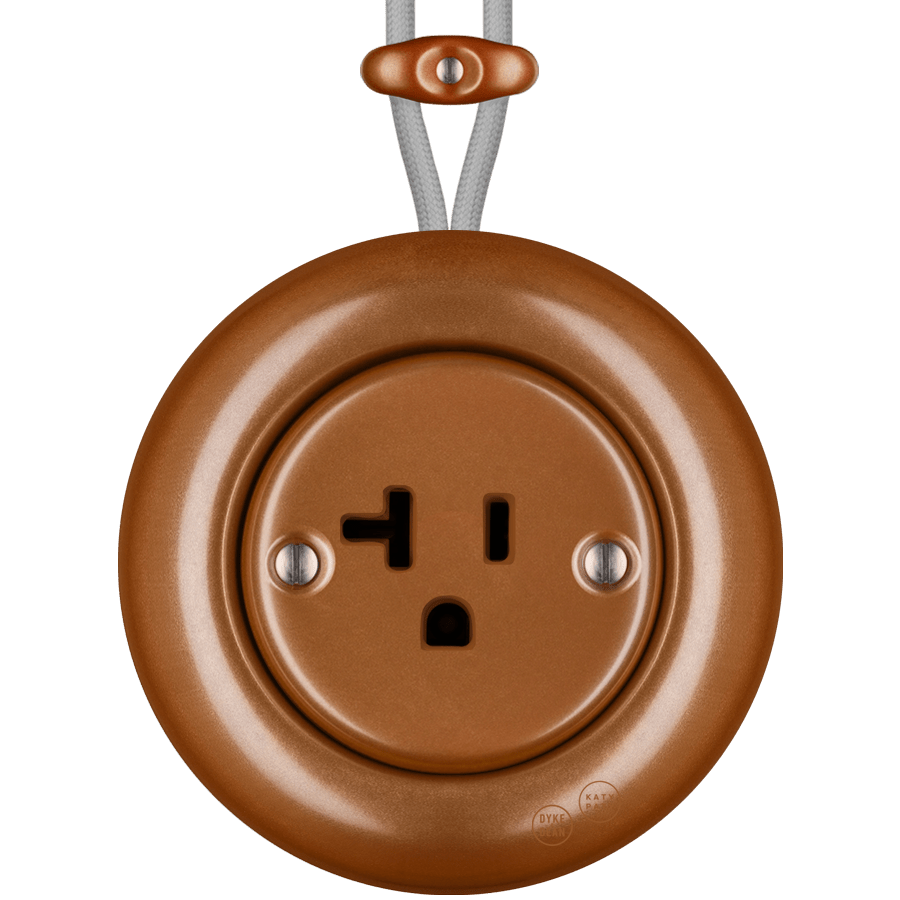 PORCELAIN KATY PATY COLONA ROUND SURFACE MOUNTED USA 20AMP SOCKET COPPER - DYKE & DEAN