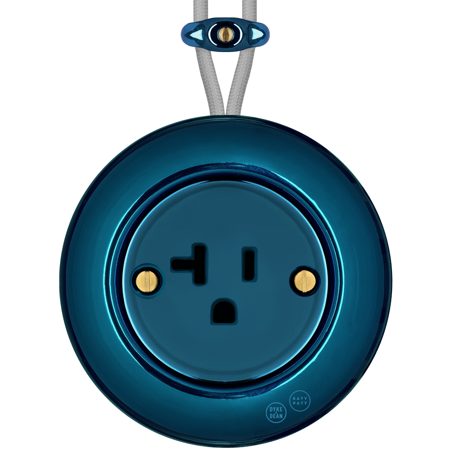 PORCELAIN KATY PATY COLONA ROUND SURFACE MOUNTED USA 20AMP SOCKET DARK BLUE - DYKE & DEAN