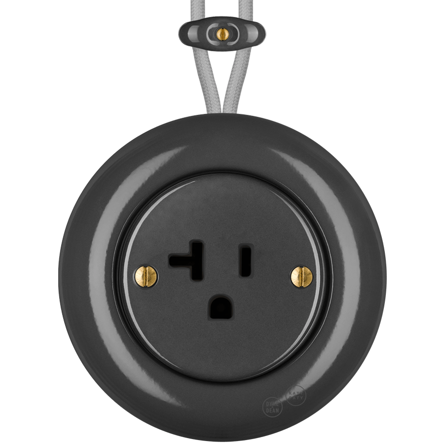PORCELAIN KATY PATY COLONA ROUND SURFACE MOUNTED USA 20AMP SOCKET DARK GREY - DYKE & DEAN